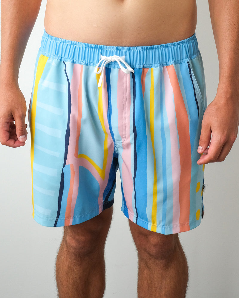 The Surfboard Blue Swim Shorts- Yellow & Pink