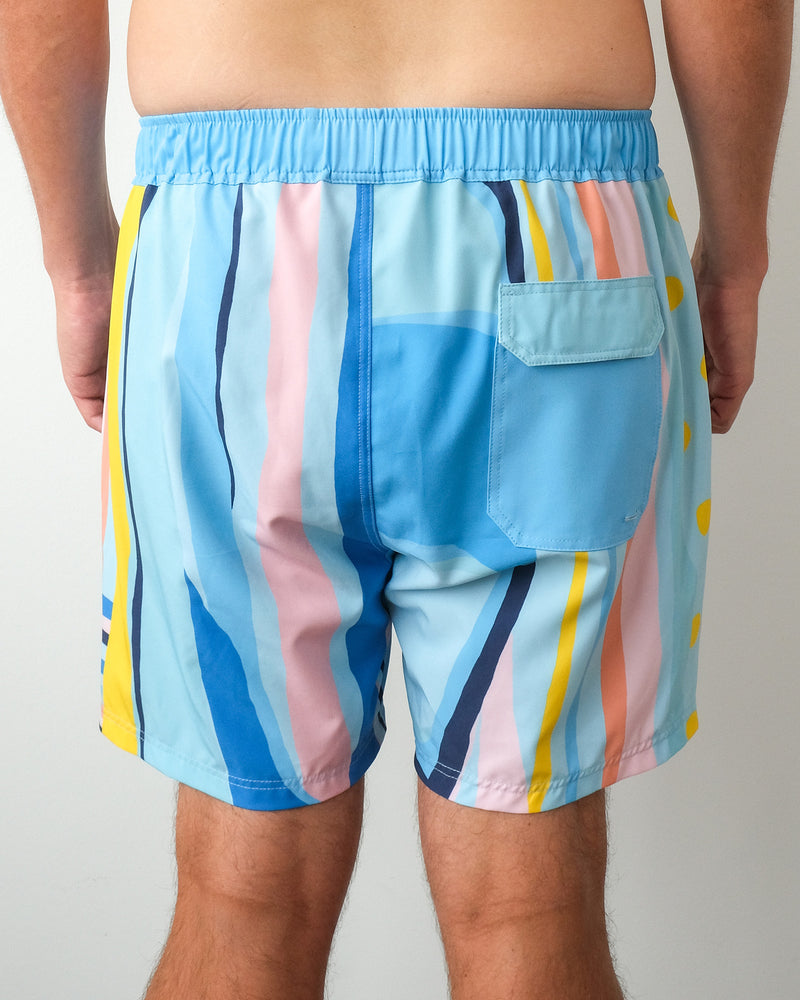 The Surfboard Blue Swim Shorts- Yellow & Pink