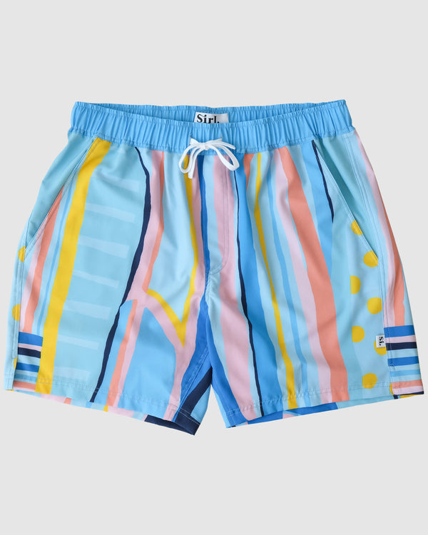 The Surfboard Blue Swim Shorts- Yellow & Pink