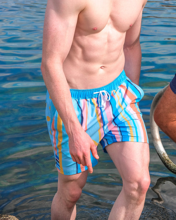 The Surfboard Blue Swim Shorts- Yellow & Pink